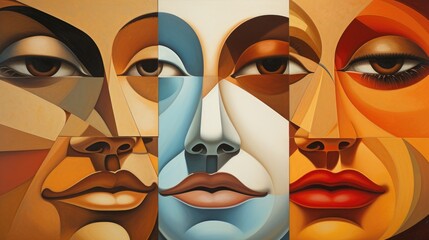 harmony in abstract faces - bold geometric shapes and soothing colors for office art, designer spaces, and visual impact pieces