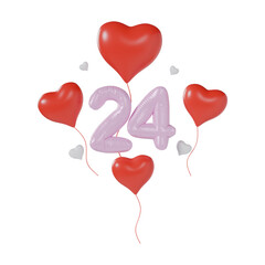 Heart Number 24 Valentine Day Anniversary 3d illustration