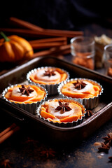 Obraz na płótnie Canvas Pumpkin muffins for fall. Selective focus.