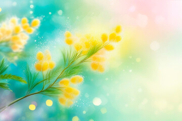Fototapeta na wymiar Spring mimosa flowers on blurred background, spring season concept.