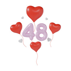 Heart Number 48 Valentine Day Anniversary 3d illustration