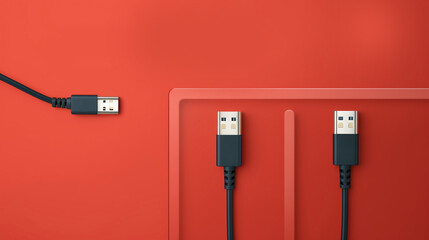 Wallpaper of charging cables, focused on technology, fast charger for cell phones, with apparent plug. Space for text.