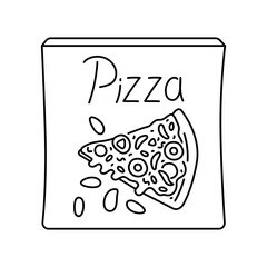 Hand drawn packaged frozen pizza color element. Cartoon Ultra processed food (upf).