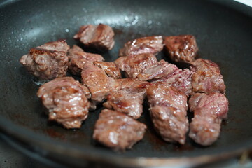 Chop steak cut into bite-size pieces and grilled