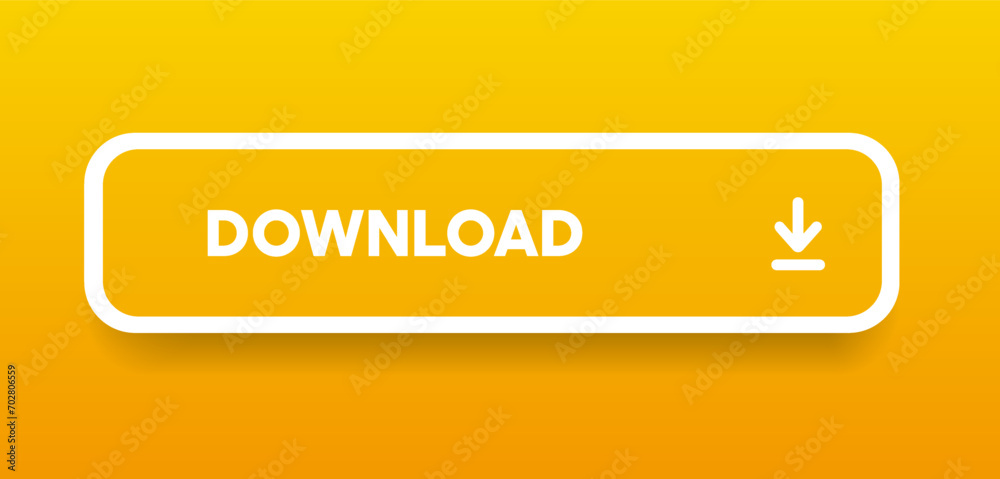 Aufkleber 3D yellow download button icon. Upload icon. Down arrow bottom side symbol. Click here button. Save cloud icon push button for UI UX, website, mobile application.