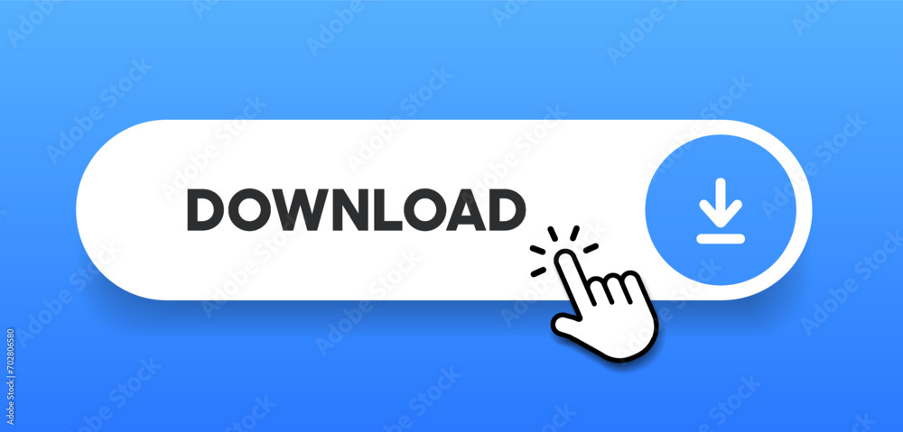 Aufkleber 3D yellow download button icon. Upload icon. Down arrow bottom side symbol. Click here button. Save cloud icon push button for UI UX, website, mobile application.