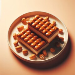 waffle with chocolate and nuts on a plate
