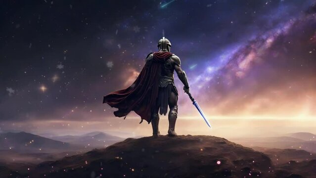 the spartan warrior in the night, seamless Animation video background in 4K Resolution