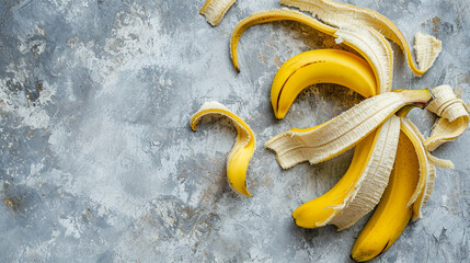 banana peel on the light gray background. Generative AI - obrazy, fototapety, plakaty