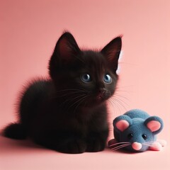 black cat  with  mouse toy
