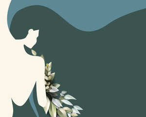 Elegant woman silhouette with flowers in her hair. Vector illustration
