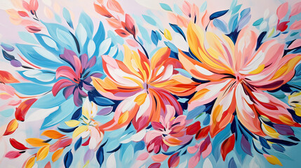 Fototapeta na wymiar A dynamic and energetic abstract floral pattern with bright, expressive brush strokes and lively colors, symbolizing the vibrancy of nature Ai Generative