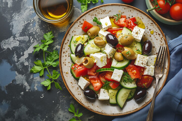 Greek Salad with Feta, Olives, and Cucumber