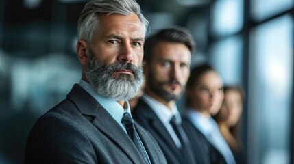Handsome senior executive in a power suit confidently leading of team.