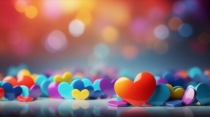 Fototapeta na wymiar Hearts on blurred Background banner. Bokeh wallpaper. Love Concept.