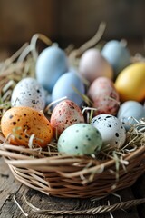 Naklejka na ściany i meble Basket of pastel Easter eggs