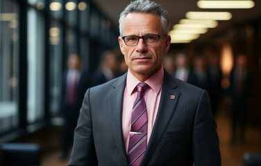 Fototapeta premium Portrait of a middle-aged businessman in a suit and glasses