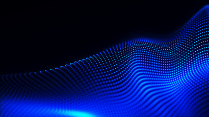 Futuristic particle wave. Abstract technology background. Big data visualization. 3d Widescreen. 3D rendering.