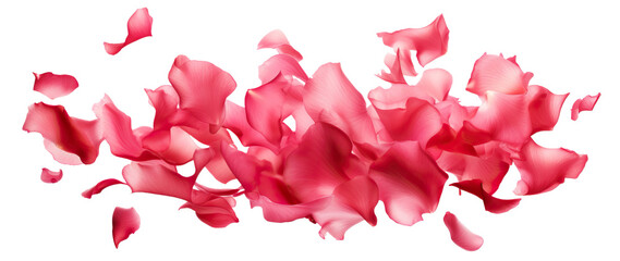 Rose petals scattering in the air, cut out