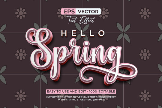 Hello Spring Text Effect Pink Style.