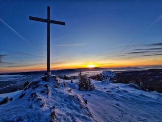 Arber Gipfel im sonnenaufgang