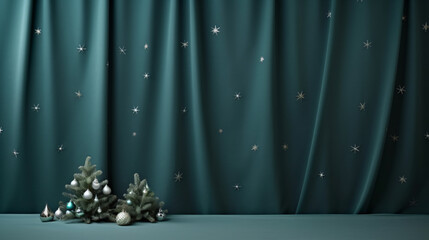 Teal blue curtain backdrop with sparkly glitter flecks 