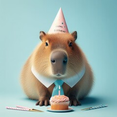 funny capybara with celebration hat
 - obrazy, fototapety, plakaty