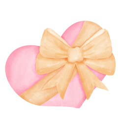 glossy pink heart shaped box icon Tied with a yellow ribbon on a transparent background.