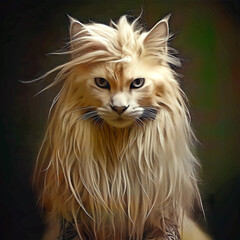 Naklejka na ściany i meble portrait of a long haired cat, ai generated.