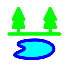 spruces, lake and forest panoramic graphic illustration