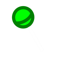 Sweet cute green lollipop on stick in cartoon illustration