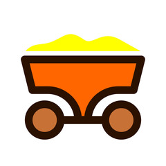 Gold mine wagon. Trolley with gold.