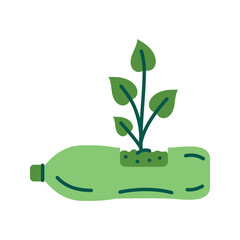 Green plants in pots from plastic bottle color flat icon.