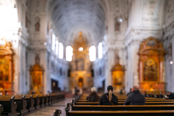 Abstract bokeh background of catholic church
