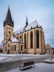 Fototapeta na wymiar The most important monument of the square in Bardejov, which is included in the Unesco Heritage List, is the Minor Basilica of St. Aegis 