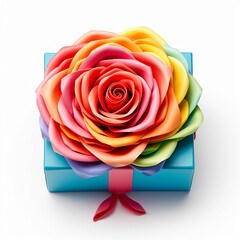 Valentine's day special modern gift box with colourful rose flower. Isolated white background