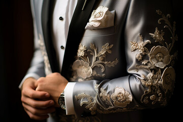 Showcasing the intricate details of the groom's attire, from cufflinks to tie clips and boutonnieres. Outfits, customs, dishes, love