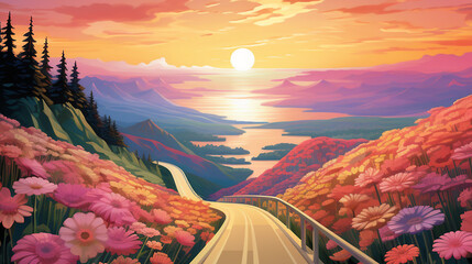 Beautiful street between the flowers 