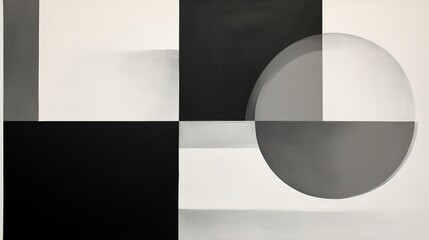 A black and white abstract painting with circles