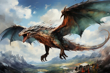 Dragon soaring through the skies with powerful wings