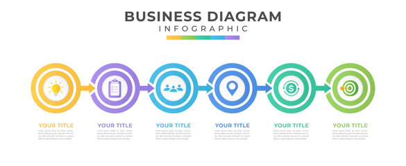 Fototapeta na wymiar Business 6 steps flow diagram or timeline diagram. Five steps with icon design.