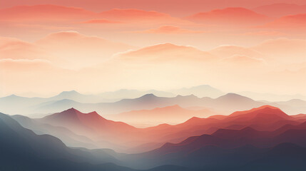 Obraz premium Mountains Captured in Minimalist Art Style, A Serene Artistic Vision