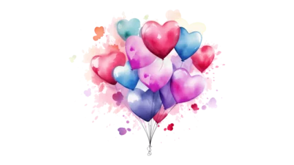 Fotobehang Heart balloon in watercolor style. Balloon in heart shape in watercolor style. Transparent background © yLemon