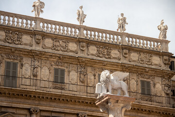 Winged lion decoration on Doge s Palace in Venice, Italy