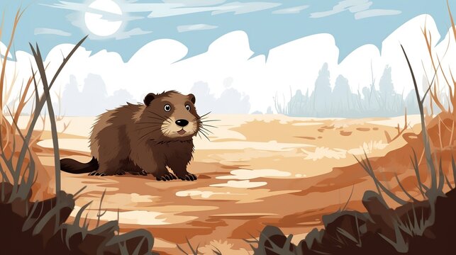 Cute cartoon illustrations of Groundhog Day in the background,generated with AI. 