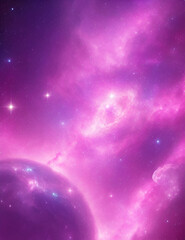 A cosmic wallpaper with a pink-themed galaxy, featuring swirling nebula