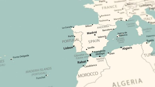 Portugal on the world map. Smooth map rotation. 4K animation.