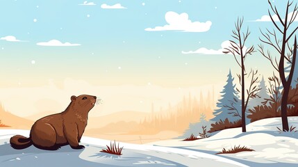 Cute cartoon illustrations of Groundhog Day in the background,generated with AI. 