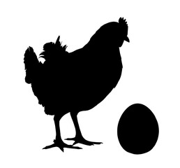 Chicken with egg. Silhouette drawing.	