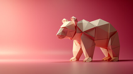 Simple bear image in style of origami background concept with empty space at side. 